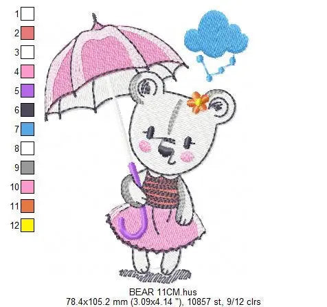 Bear embroidery designs - Teddy embroidery design machine embroidery pattern - bear with umbrella embroidery file - instant download raining Marcia Embroidery