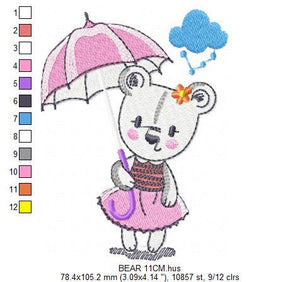 Bear embroidery designs - Teddy embroidery design machine embroidery pattern - bear with umbrella embroidery file - instant download raining