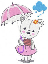 Cargar imagen en el visor de la galería, Bear embroidery designs - Teddy embroidery design machine embroidery pattern - bear with umbrella embroidery file - instant download raining
