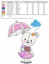 Cargar imagen en el visor de la galería, Bear embroidery designs - Teddy embroidery design machine embroidery pattern - bear with umbrella embroidery file - instant download raining
