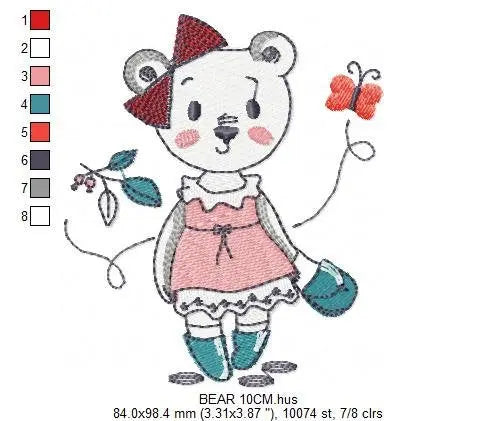 Bear embroidery designs - Teddy embroidery design machine embroidery pattern - baby girl embroidery file - spring summer   instant download Marcia Embroidery