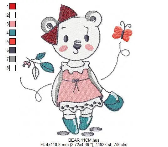 Bear embroidery designs - Teddy embroidery design machine embroidery pattern - baby girl embroidery file - spring summer   instant download Marcia Embroidery