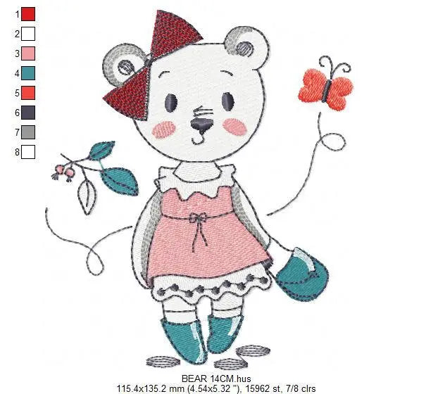 Bear embroidery designs - Teddy embroidery design machine embroidery pattern - baby girl embroidery file - spring summer   instant download Marcia Embroidery