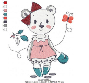 Bear embroidery designs - Teddy embroidery design machine embroidery pattern - baby girl embroidery file - spring summer   instant download