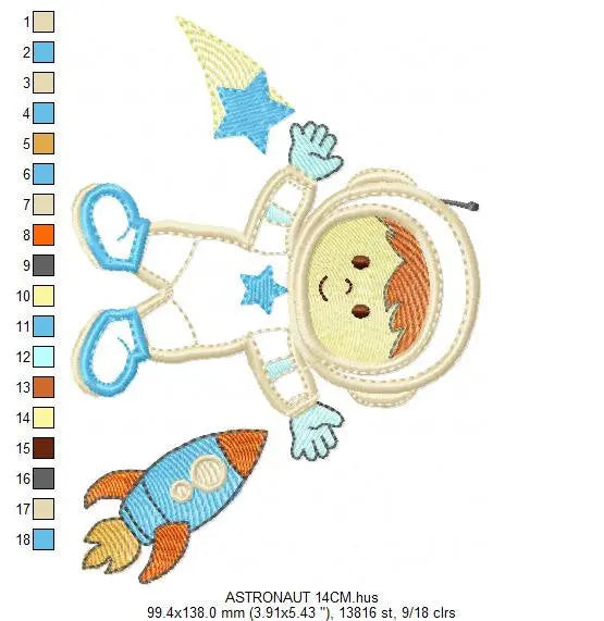 Astronaut embroidery designs - Boy embroidery design machine embroidery pattern - Space embroidery file - Rocket embroidery applique design Marcia Embroidery