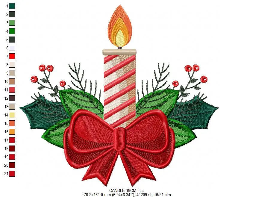 Candle embroidery designs - Christmas Decoration embroidery design machine embroidery pattern - Christmas embroidery file Xmas embroidery Marcia Embroidery