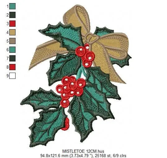 Xmas Mistletoe embroidery designs - Christmas Decoration machine embroidery pattern - Mistletoe file - Instant digital download pes jef dst Marcia Embroidery