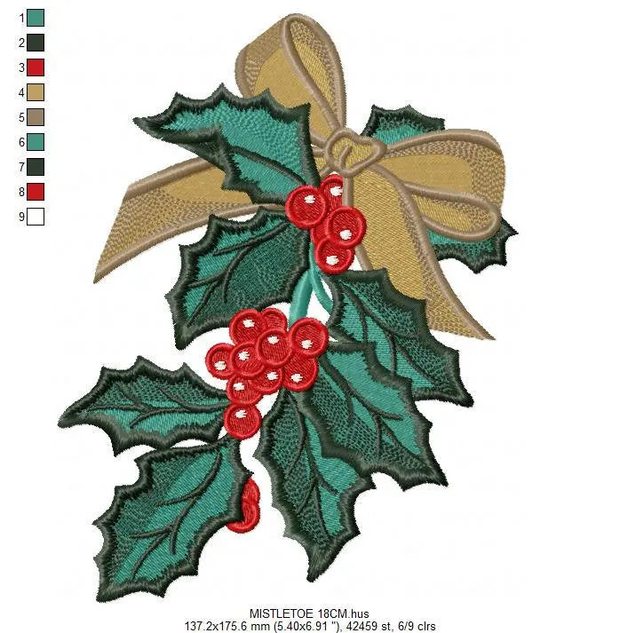 Xmas Mistletoe embroidery designs - Christmas Decoration machine embroidery pattern - Mistletoe file - Instant digital download pes jef dst Marcia Embroidery