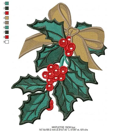 Xmas Mistletoe embroidery designs - Christmas Decoration machine embroidery pattern - Mistletoe file - Instant digital download pes jef dst Marcia Embroidery