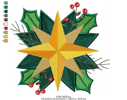 Christmas Star embroidery designs - Xmas Flower embroidery design machine embroidery pattern - Christmas embroidery file Poinsettia Marcia Embroidery