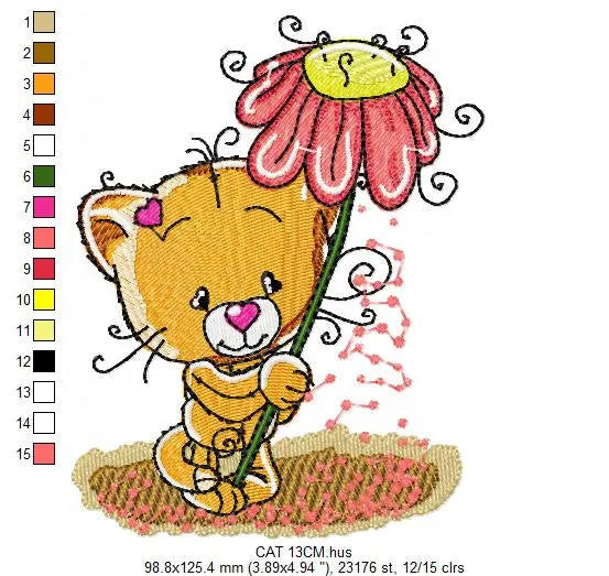 Cat embroidery design - Baby girl embroidery designs machine embroidery pattern - Kitty embroidery file - instant download spring garden Marcia Embroidery