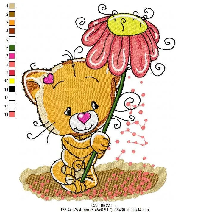 Cat embroidery design - Baby girl embroidery designs machine embroidery pattern - Kitty embroidery file - instant download spring garden Marcia Embroidery
