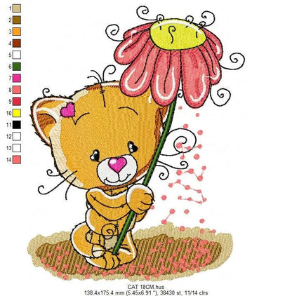 Cat embroidery design - Baby girl embroidery designs machine embroidery pattern - Kitty embroidery file - instant download spring garden Marcia Embroidery