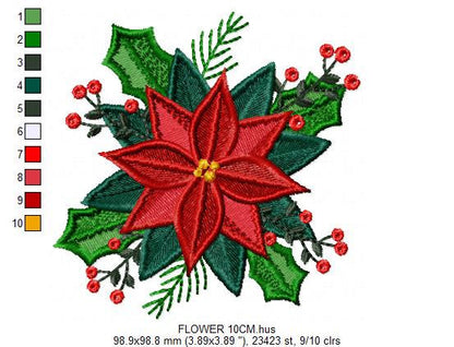 Christmas Poinsettia embroidery designs - Xmas Flower embroidery design machine embroidery pattern - Christmas embroidery file Red Flower