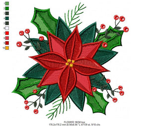 Christmas Poinsettia embroidery designs - Xmas Flower embroidery design machine embroidery pattern - Christmas embroidery file Red Flower