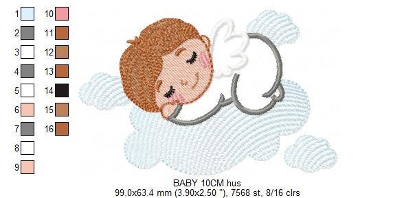 Baby boy embroidery designs - Baby with clouds embroidery design machine embroidery pattern - Angel embroidery file - Sleeping boy rainbow