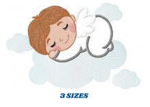 Load image into Gallery viewer, Baby boy embroidery designs - Baby with clouds embroidery design machine embroidery pattern - Angel embroidery file - Sleeping boy rainbow
