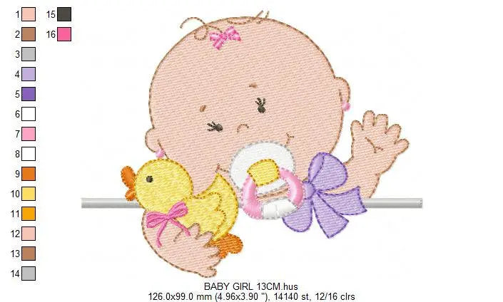 Baby girl with pacifier embroidery designs - Toddler embroidery design machine embroidery pattern file - Towel nursery - instant download Marcia Embroidery
