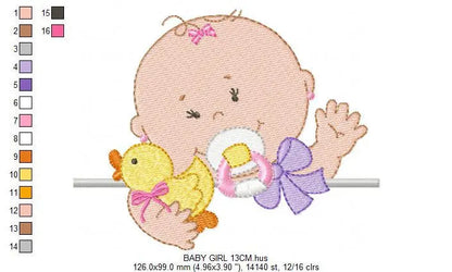 Baby girl with pacifier embroidery designs - Toddler embroidery design machine embroidery pattern file - Towel nursery - instant download Marcia Embroidery