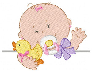 Baby girl with pacifier embroidery designs - Toddler embroidery design machine embroidery pattern file - Towel nursery - instant download