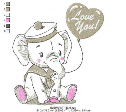 Elephant embroidery designs -  Animal embroidery design machine embroidery pattern - Baby boy embroidery file - instant download Peace Love
