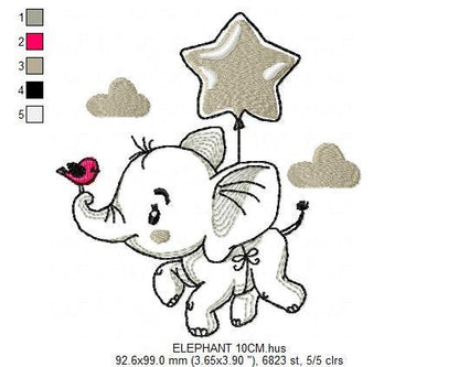 Elephant embroidery designs -  Animal embroidery design machine embroidery pattern - Baby boy embroidery file - instant download Stars cloud