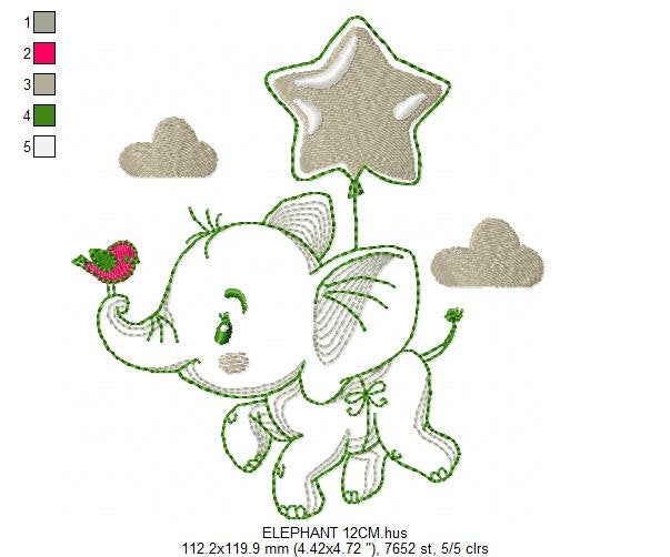 Elephant embroidery designs -  Animal embroidery design machine embroidery pattern - Baby boy embroidery file - instant download Stars cloud