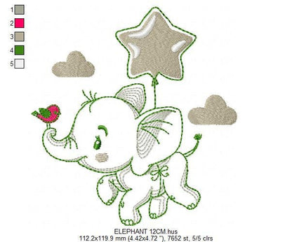 Elephant embroidery designs -  Animal embroidery design machine embroidery pattern - Baby boy embroidery file - instant download Stars cloud