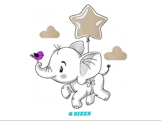 Elephant embroidery designs -  Animal embroidery design machine embroidery pattern - Baby boy embroidery file - instant download Stars cloud