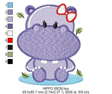 Hippo embroidery designs - Safari wild animal embroidery design machine embroidery pattern - Hippo with lace embroidery - instant download