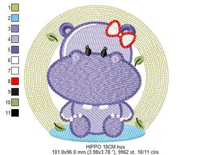 Hippo embroidery designs - Safari wild animal embroidery design machine embroidery pattern - Hippo with lace embroidery - instant download