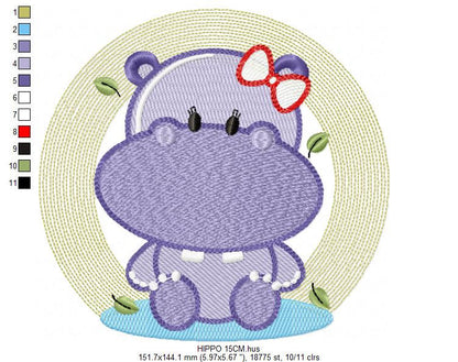 Hippo embroidery designs - Safari wild animal embroidery design machine embroidery pattern - Hippo with lace embroidery - instant download