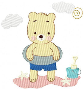 Bear at the beach embroidery designs - Girl Bear embroidery design machine embroidery pattern - Baby boy embroidery file - instant download