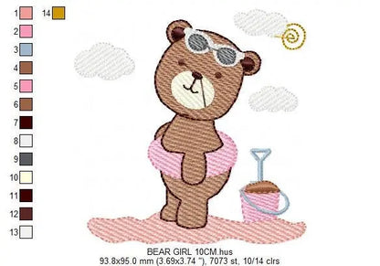 Bear at the beach embroidery designs - Girl Bear embroidery design machine embroidery pattern - Baby boy embroidery file - instant download Marcia Embroidery