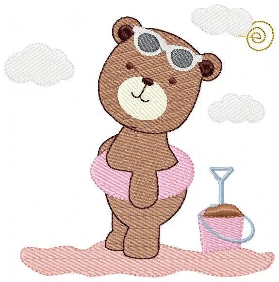 Bear at the beach embroidery designs - Girl Bear embroidery design machine embroidery pattern - Baby boy embroidery file - instant download Marcia Embroidery