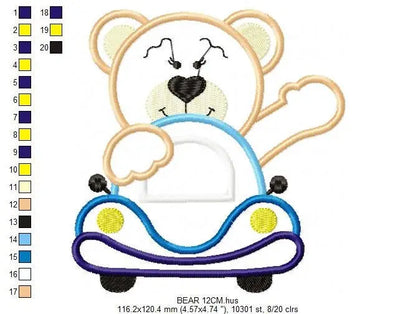 Bear with car embroidery designs - Bear embroidery design machine embroidery pattern - Baby boy embroidery file - instant download Driver Marcia Embroidery