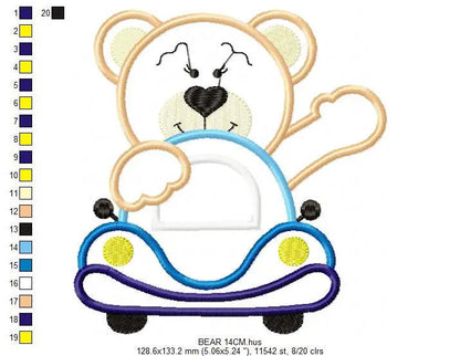 Bear with car embroidery designs - Bear embroidery design machine embroidery pattern - Baby boy embroidery file - instant download Driver Marcia Embroidery