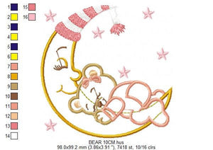 Bear embroidery designs - Moon embroidery design machine embroidery pattern - Bear applique design - Baby girl embroidery file digital file