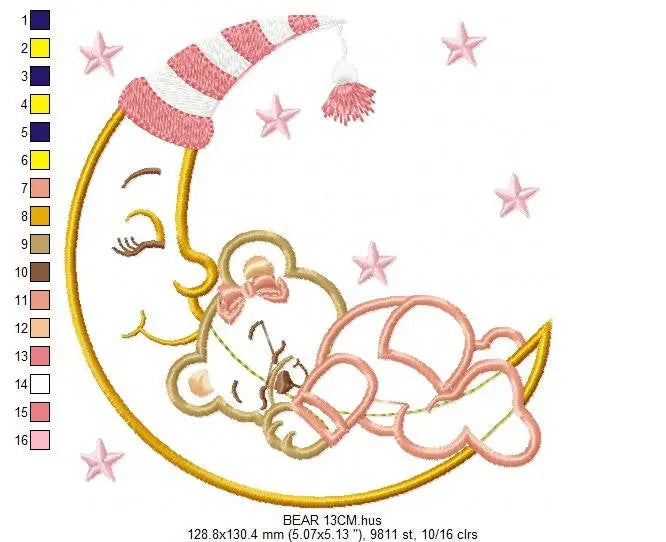 Bear embroidery designs - Moon embroidery design machine embroidery pattern - Bear applique design - Baby girl embroidery file digital file Marcia Embroidery