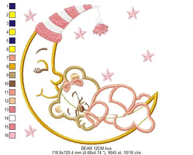 Bear embroidery designs - Moon embroidery design machine embroidery pattern - Bear applique design - Baby girl embroidery file digital file Marcia Embroidery
