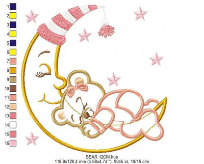 Bear embroidery designs - Moon embroidery design machine embroidery pattern - Bear applique design - Baby girl embroidery file digital file Marcia Embroidery