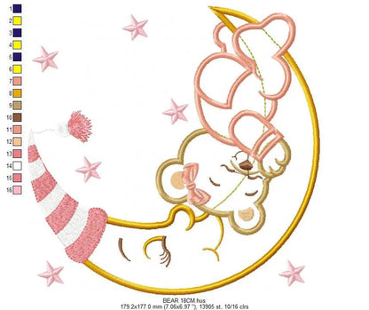 Bear embroidery designs - Moon embroidery design machine embroidery pattern - Bear applique design - Baby girl embroidery file digital file Marcia Embroidery