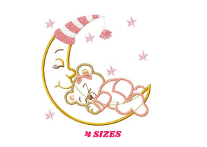 Bear embroidery designs - Moon embroidery design machine embroidery pattern - Bear applique design - Baby girl embroidery file digital file