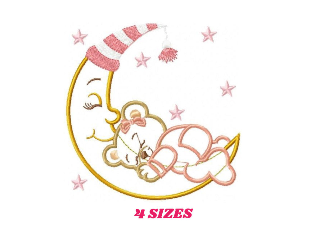 Bear embroidery designs - Moon embroidery design machine embroidery pattern - Bear applique design - Baby girl embroidery file digital file