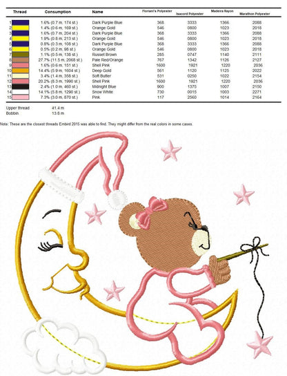 Female Bear embroidery designs - Moon and stars embroidery design machine embroidery pattern - Baby Bear applique design - instant download