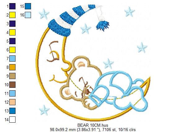 Bear embroidery designs - Moon embroidery design machine embroidery pattern - Bear applique design - Baby boy embroidery file digital file