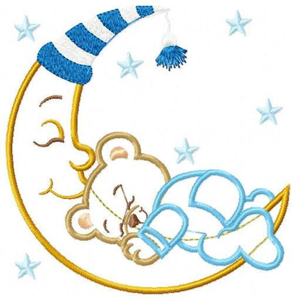 Bear embroidery designs - Moon embroidery design machine embroidery pattern - Bear applique design - Baby boy embroidery file digital file
