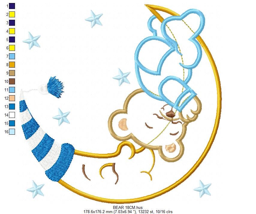 Bear embroidery designs - Moon embroidery design machine embroidery pattern - Bear applique design - Baby boy embroidery file digital file