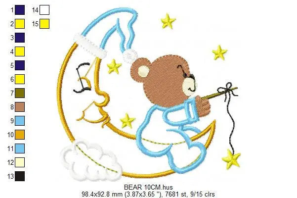 Bear embroidery designs - Moon embroidery design machine embroidery pattern - Bear applique design - Baby boy embroidery file digital file Marcia Embroidery