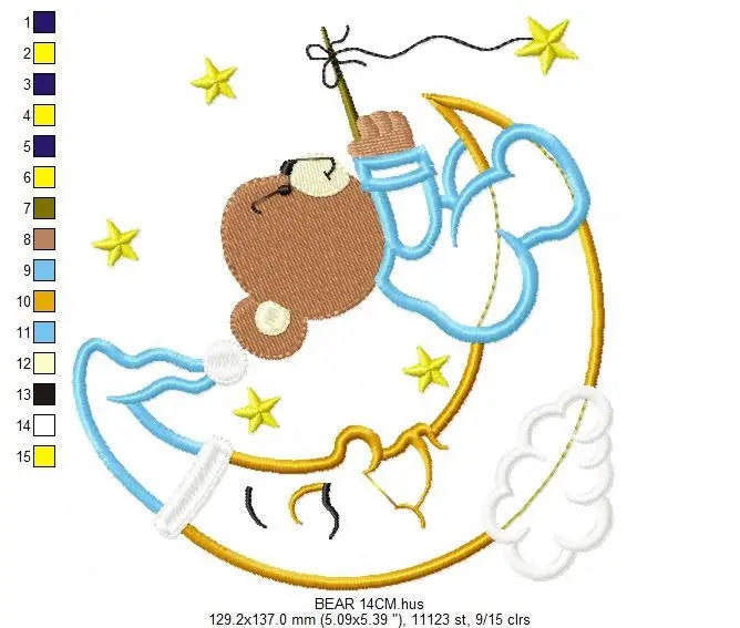 Bear embroidery designs - Moon embroidery design machine embroidery pattern - Bear applique design - Baby boy embroidery file digital file Marcia Embroidery